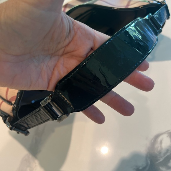 Burberry, black patent handle and trim. 16” wide, 12” tall. - Picture 5 of 6